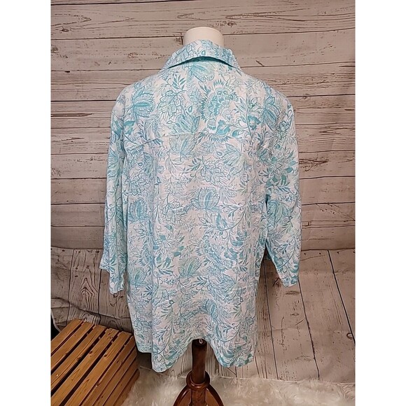 Sigrid Olsen 100% Linen Floral Popover Blouse Button Side Detail Women's 2X Plus - Picture 2 of 7